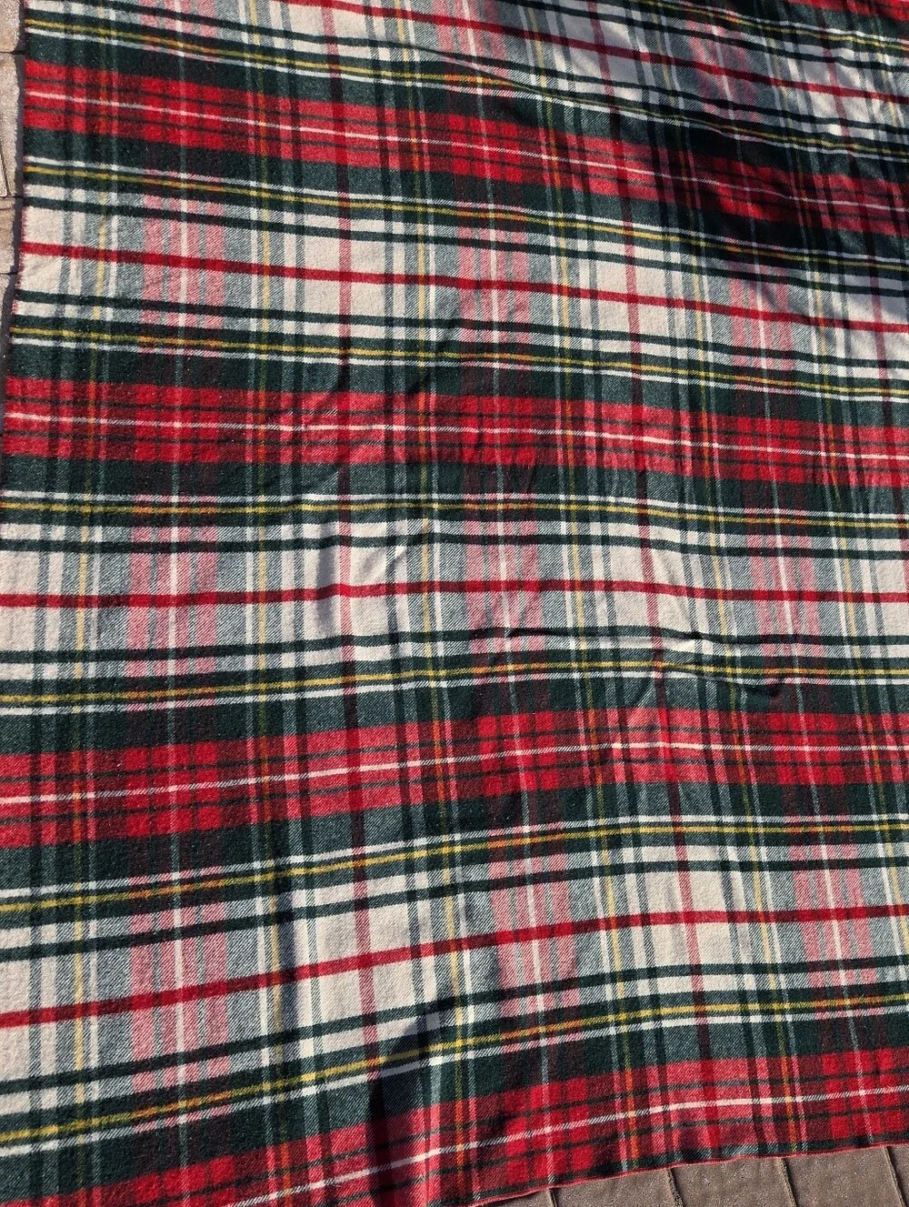 Vintage L.L. Bean Wool Tartan Plaid Blanket Red Green Cabin Cottage